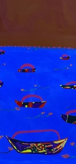 Heaven Lake – Colourful Feng Shui Abstract Acrylic Painting of Energy and Flow