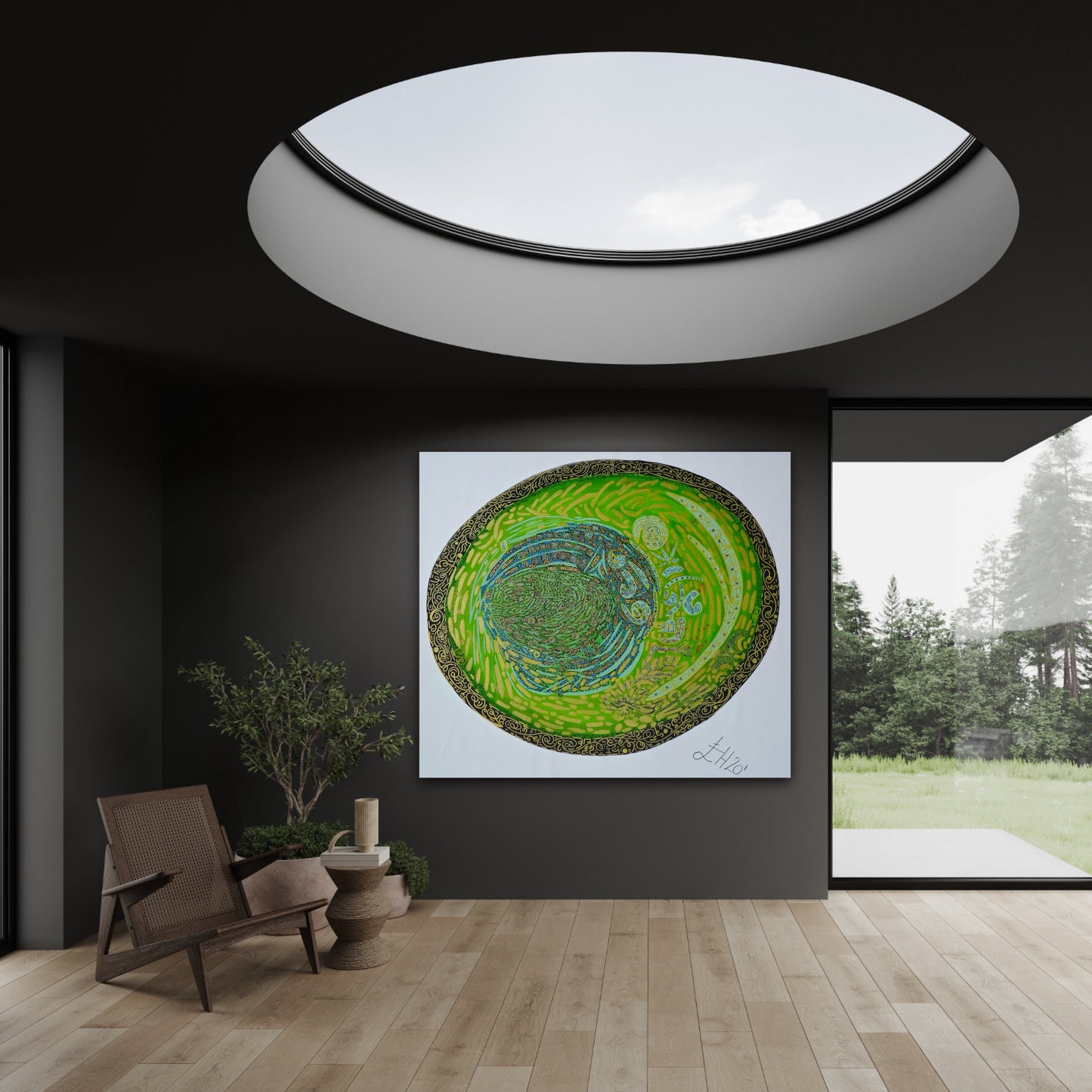 Thunder Money Circle – Feng Shui Abstract Acrylic Painting for Wealth Corner