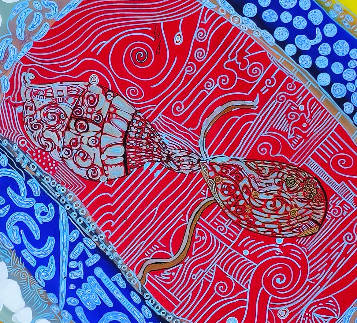 Thunder Fish – Colourful Feng Shui Abstract Acrylic Painting of Energy and Flow