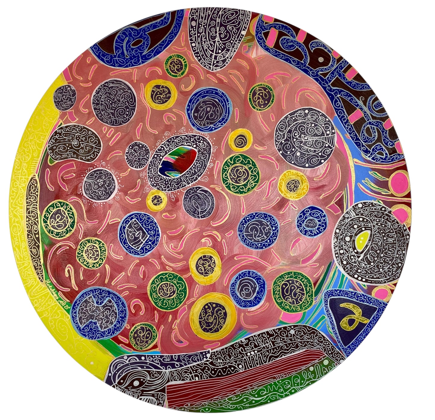 Qian Heart – Feng Shui Round Abstract Acrylic Painting